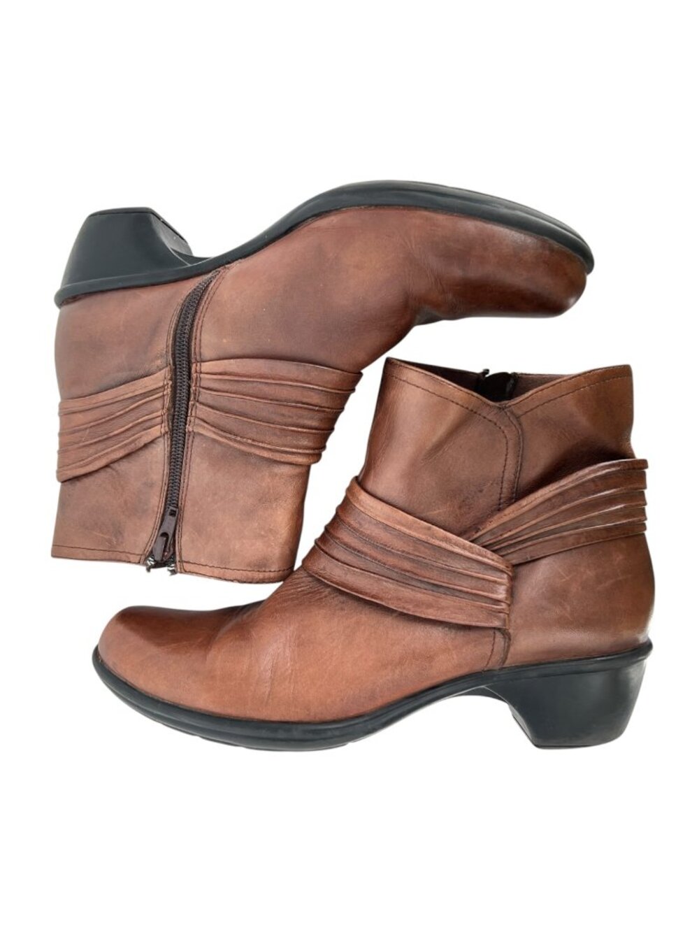 Clarks Bendables Brown Leather Ankle Low Heel Heritage Casual Boots Size 9.5